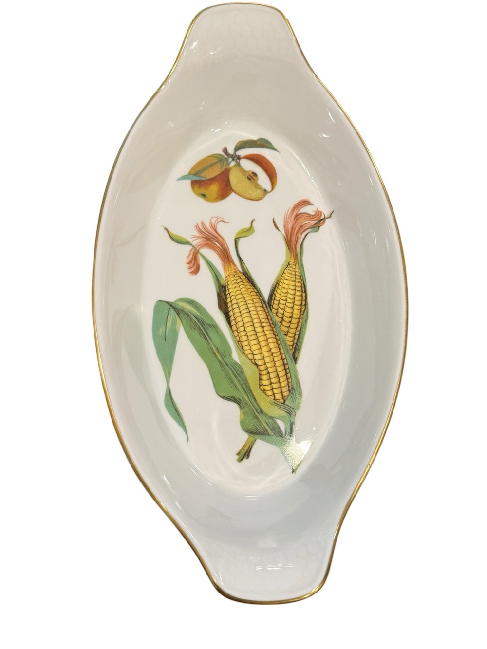Porcelain Corn & Fruit Serving Platter in White with Gold Trim CottageCore Farm